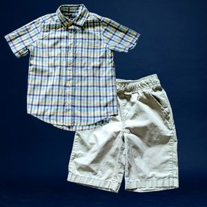 Boy Plaid Short Sleeve Button Down Shirt and Short Set Size 7/8,7